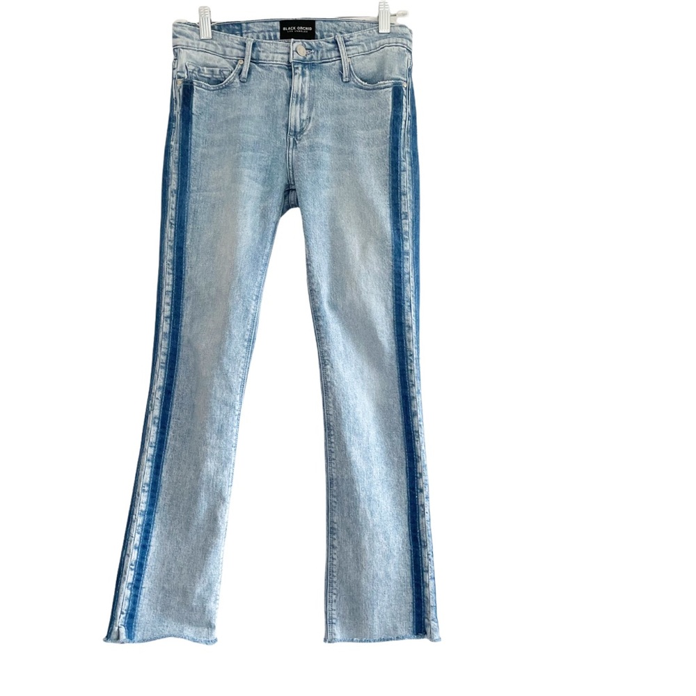 Black Orchid Racin Stripe Straight Crop Jeans Raw Hem 25